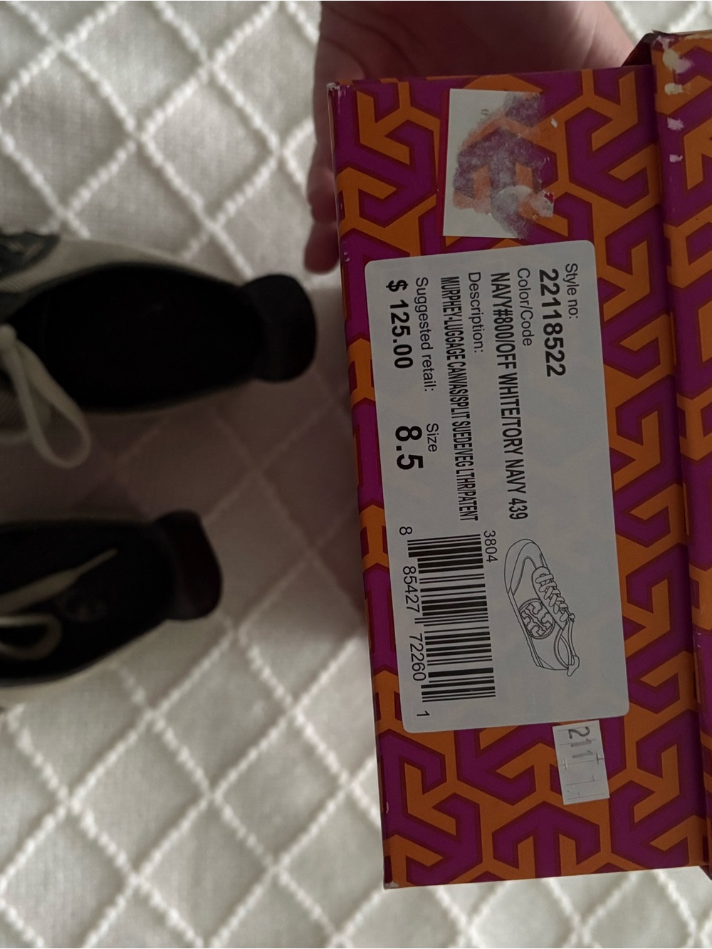 Tory Burch Murphey Logo Sneakers - navy and white canvas and suede - Picture 2 of 8